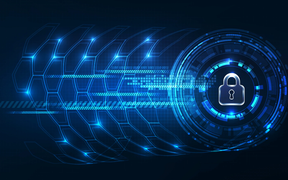 Glowing futuristic background with lock representing data protection.