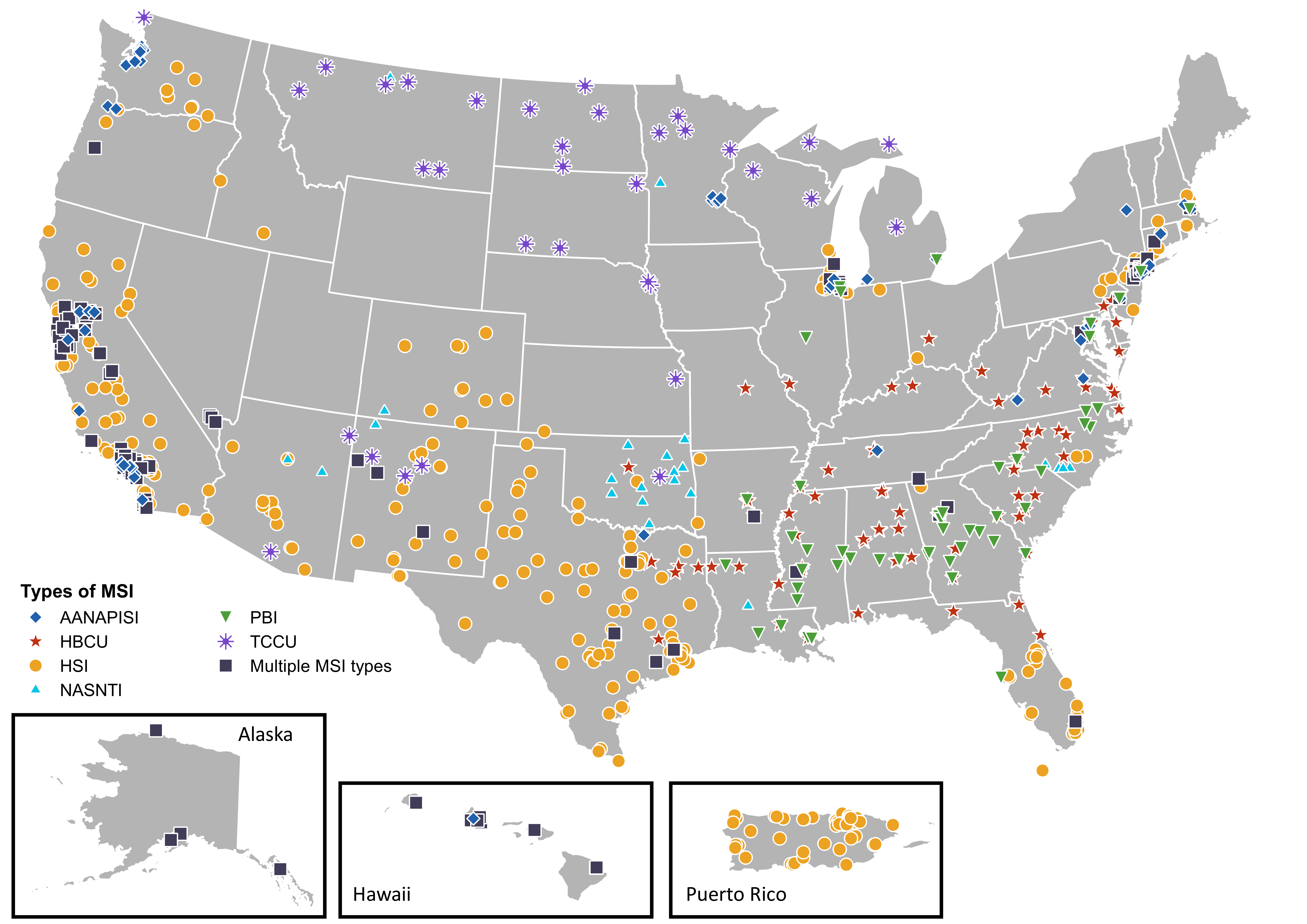 Figure HED-1. Minority-serving institutions, by location and type: 2021.
